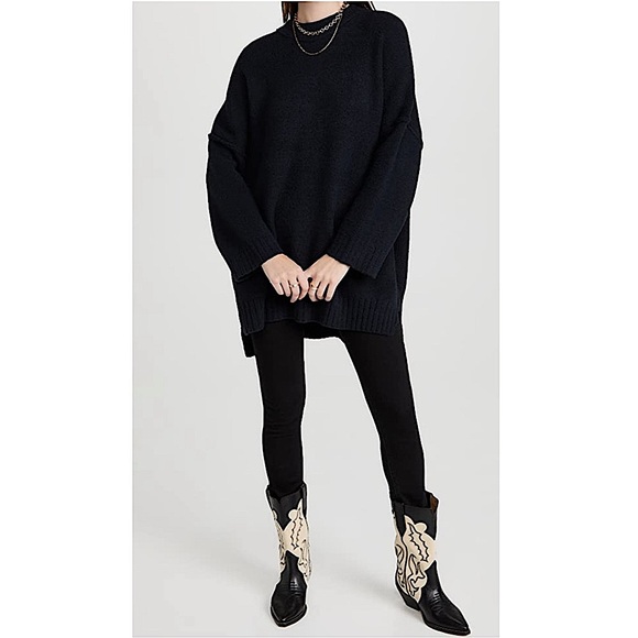 Free People Peaches Tunic Sweater Pullover Black Combo $148 NWT - Picture 3 of 15